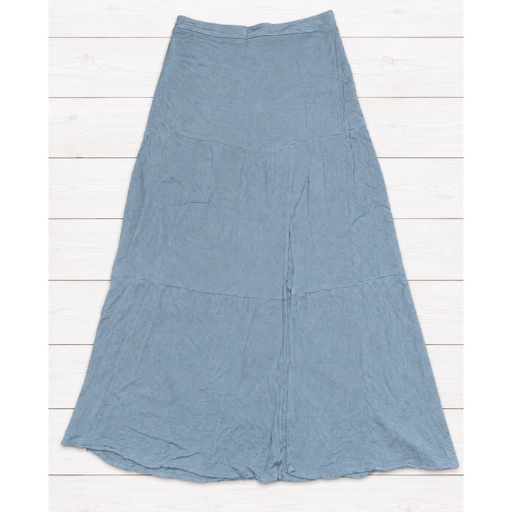 Nine West Tiered Maxi Skirt Blue Textured Gauze Lined Casual Boho Size M